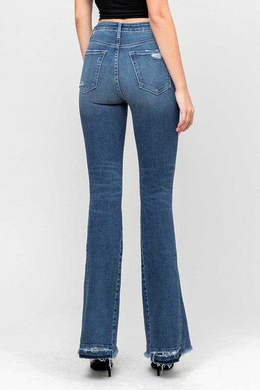 High-Rise Distressed Released Hem Flare Jeans