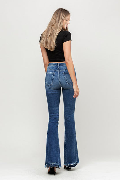 High-Rise Distressed Released Hem Flare Jeans