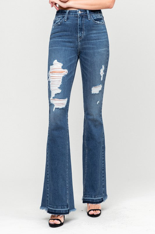 High-Rise Distressed Released Hem Flare Jeans