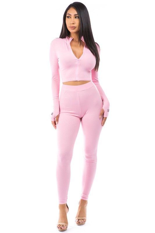 Long-Sleeve Zip Up Top & Pant Set