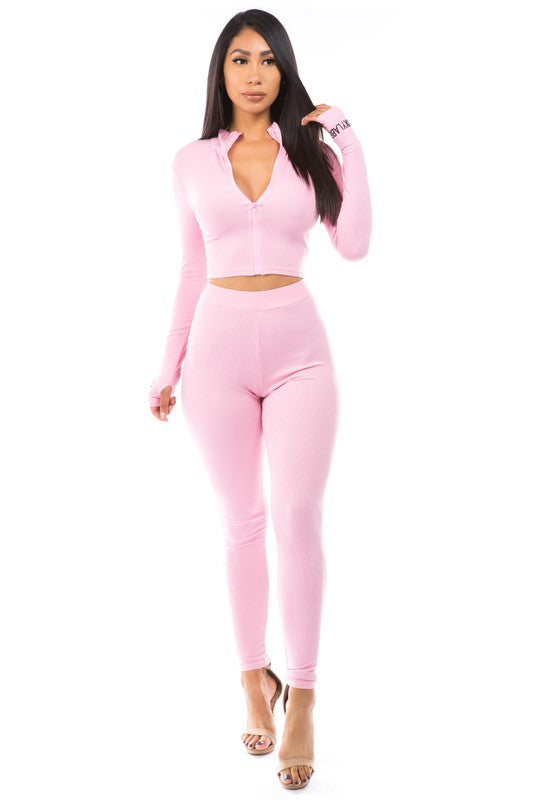 Long-Sleeve Zip Up Top & Pant Set