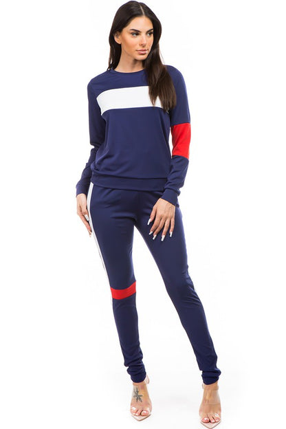 Color Block Sweater & Pant Set