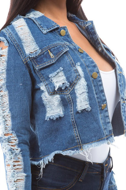 Distressed Cropped Denim Jacket