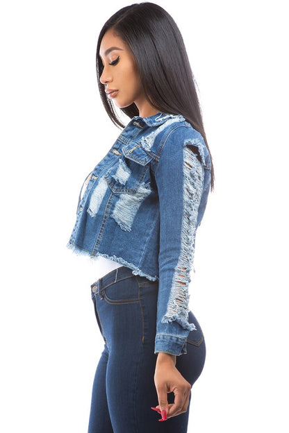 Distressed Cropped Denim Jacket