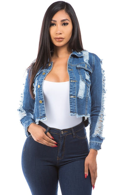 Distressed Cropped Denim Jacket