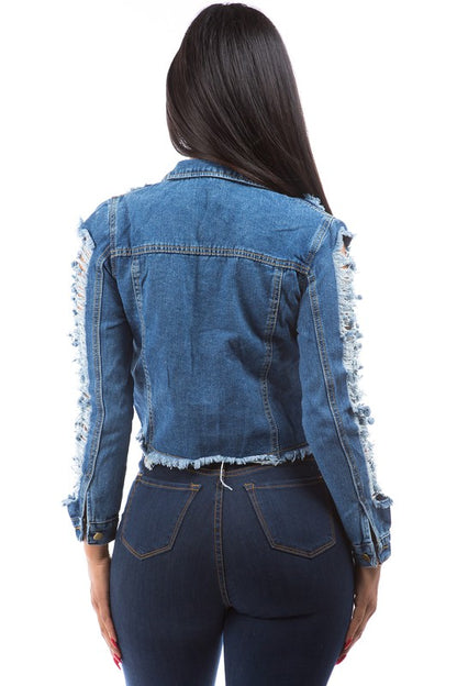 Distressed Cropped Denim Jacket