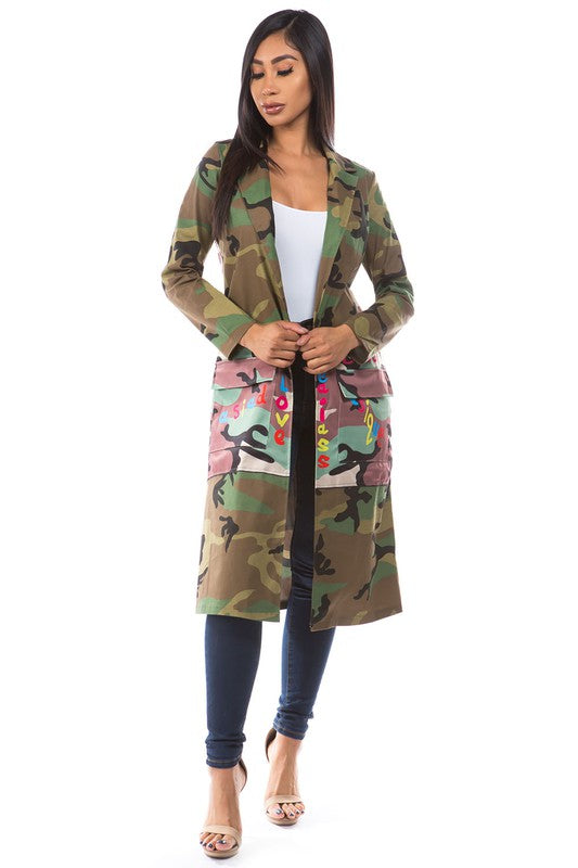 Graphic Print Camo Jacket