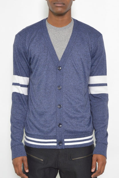 Weiv Men's Two Stripe Button Cardigan