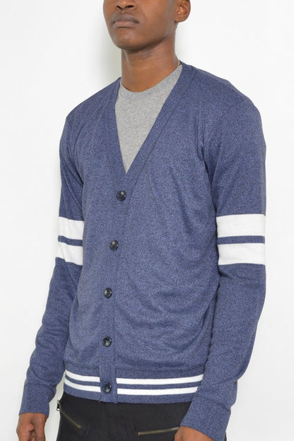 Weiv Men's Two Stripe Button Cardigan