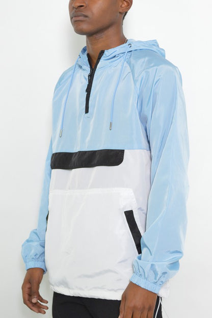 Men's Anorak Color Block Three Tone WIndbreaker Jacket