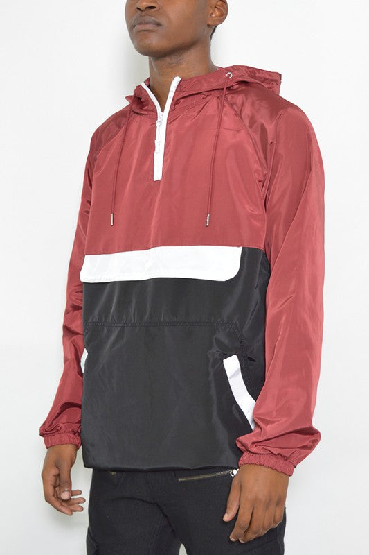 Men's Anorak Color Block Three Tone WIndbreaker Jacket