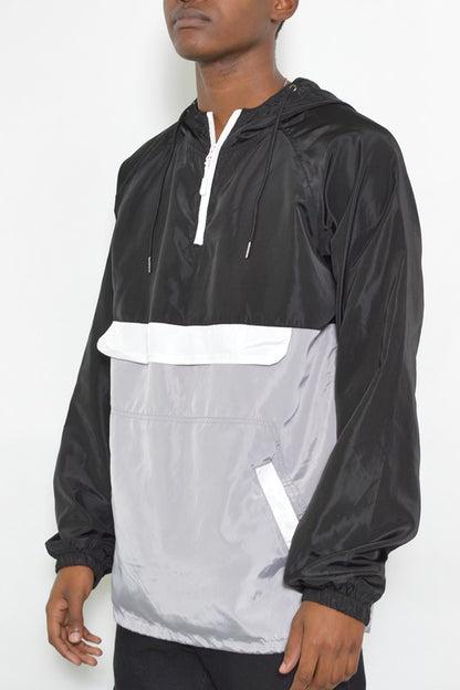 Men's Anorak Color Block Three Tone WIndbreaker Jacket