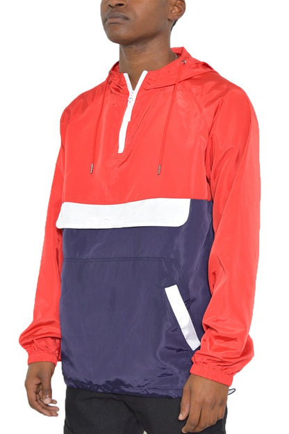 Men's Anorak Color Block Three Tone WIndbreaker Jacket