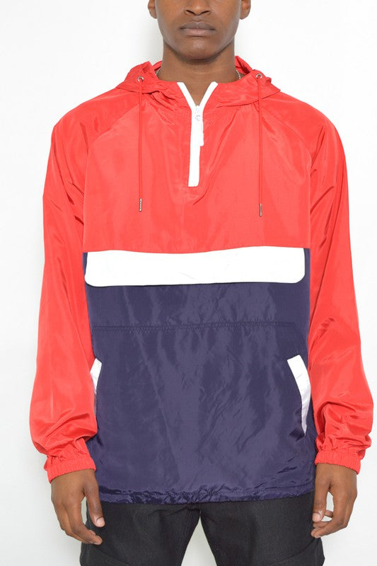 Men's Anorak Color Block Three Tone WIndbreaker Jacket