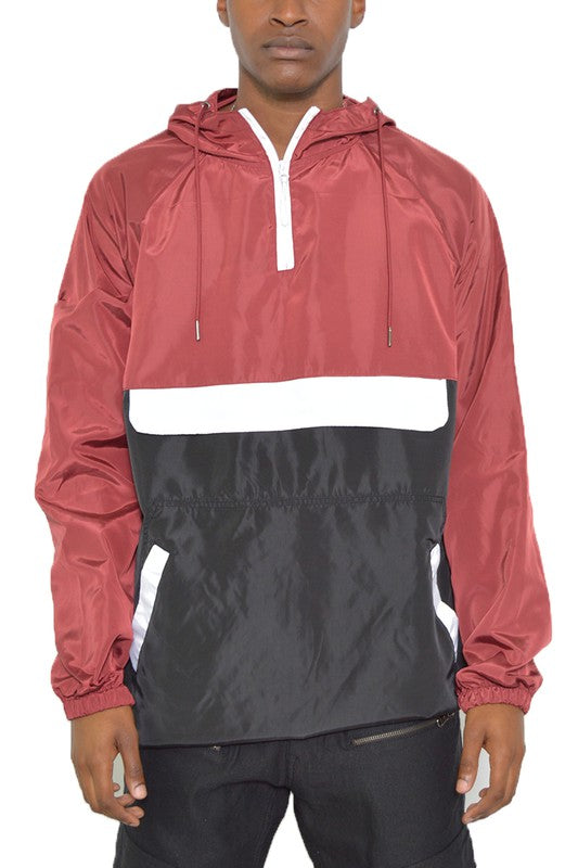 Men's Anorak Color Block Three Tone WIndbreaker Jacket