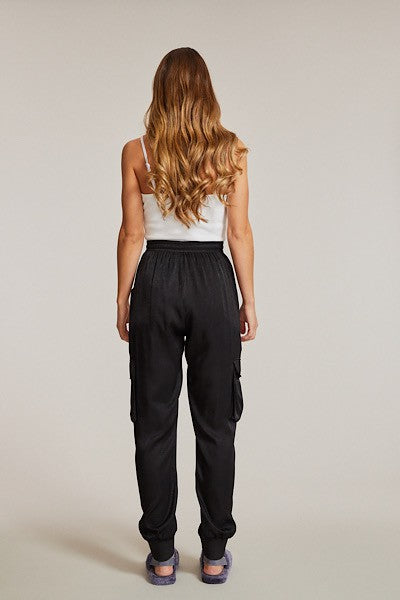 Textured Satin Cargo Pants