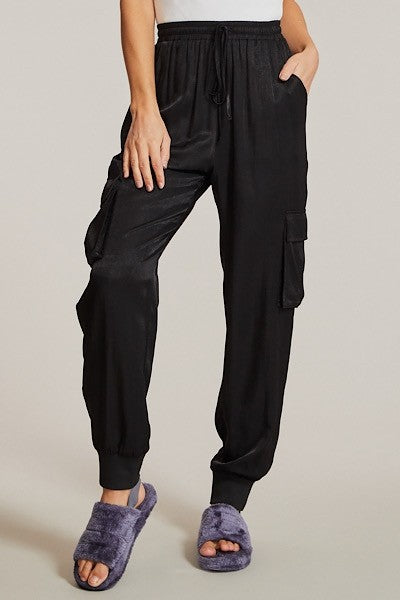 Textured Satin Cargo Pants