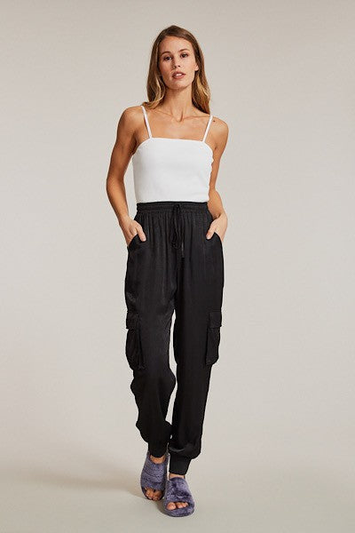 Textured Satin Cargo Pants