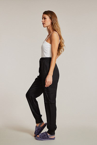 Textured Satin Cargo Pants