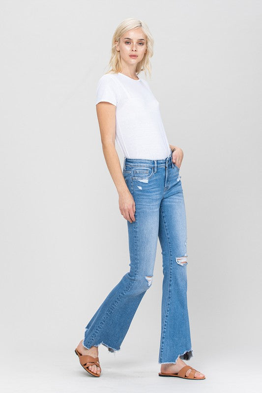 Mid-Rise Flare Jeans with Hem Detail