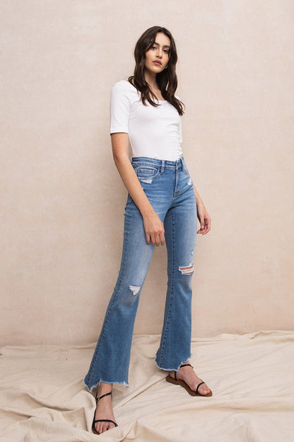 Mid-Rise Flare Jeans with Hem Detail