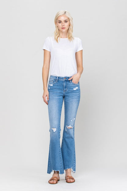 Mid-Rise Flare Jeans with Hem Detail