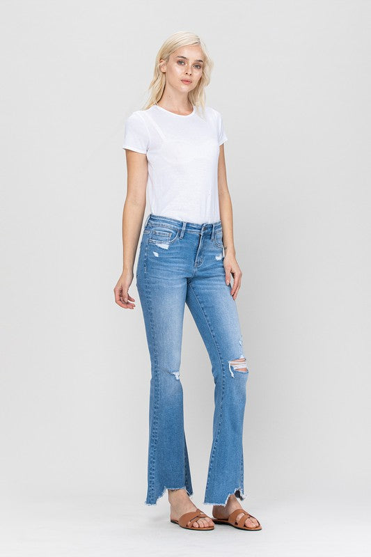 Mid-Rise Flare Jeans with Hem Detail