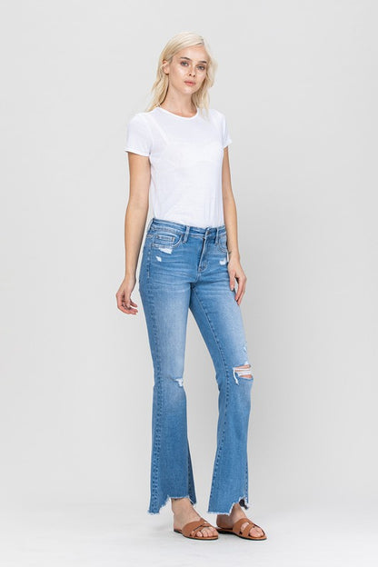 Mid-Rise Flare Jeans with Hem Detail