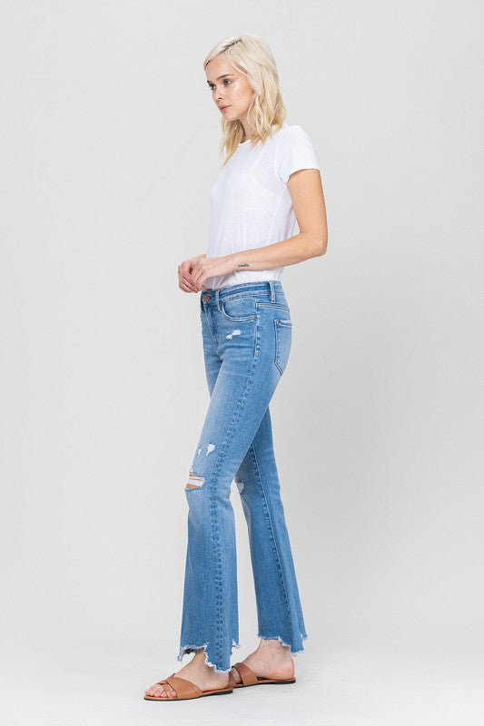 Mid-Rise Flare Jeans with Hem Detail