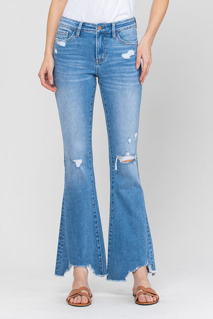 Mid-Rise Flare Jeans with Hem Detail