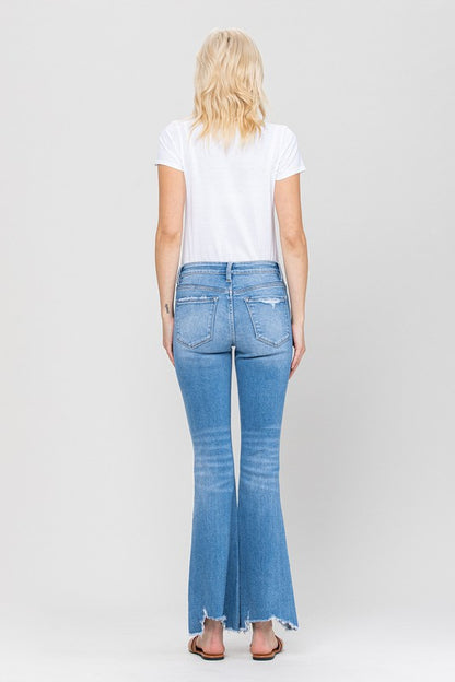 Mid-Rise Flare Jeans with Hem Detail