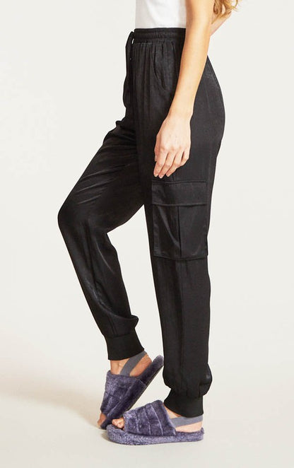 Textured Satin Cargo Pants