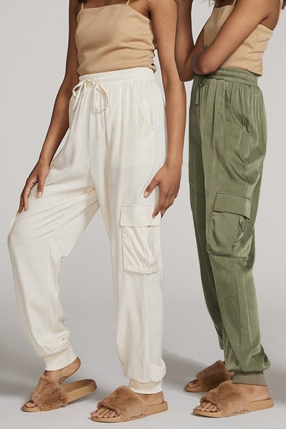 Textured Satin Cargo Pants