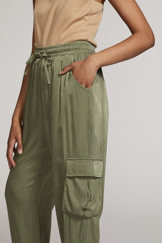 Textured Satin Cargo Pants