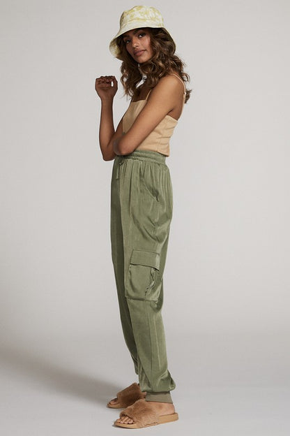 Textured Satin Cargo Pants