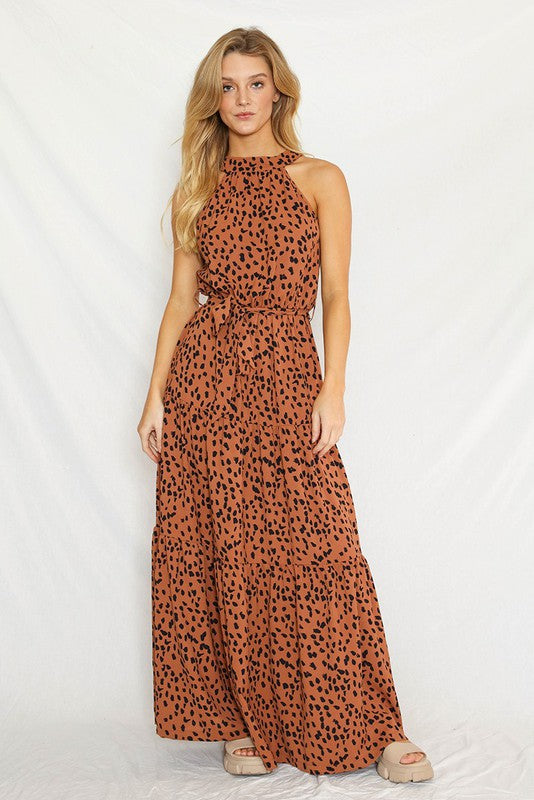 Patterned Halter Maxi Dress