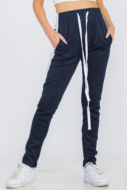 Single Stripe Track Pants-Navy