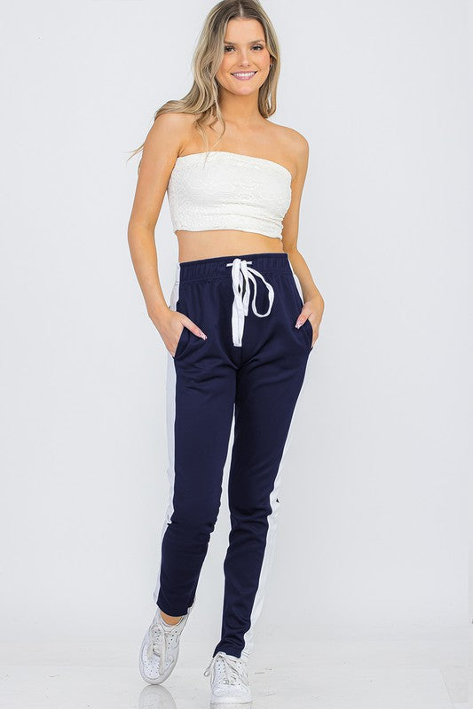 Single Stripe Track Pants-Navy