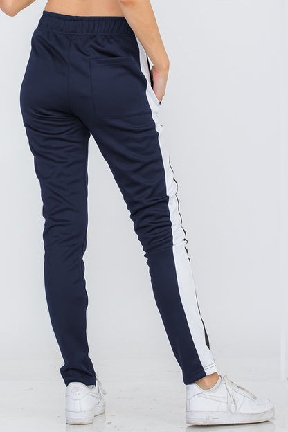 Single Stripe Track Pants-Navy