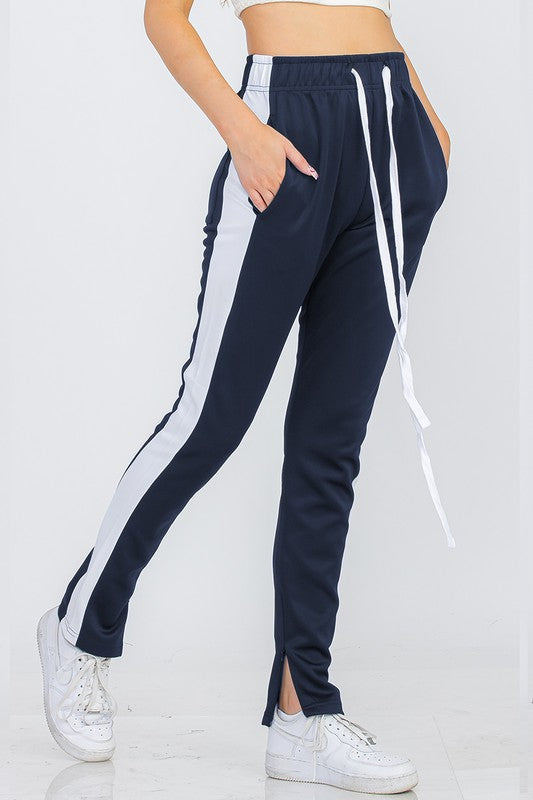 Single Stripe Track Pants-Navy