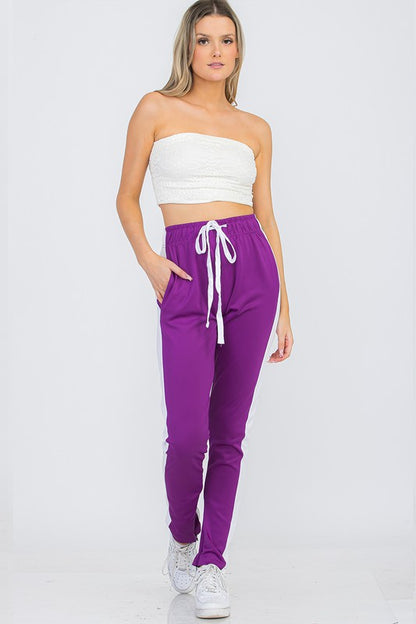 Single Stripe Track Pants-Purple