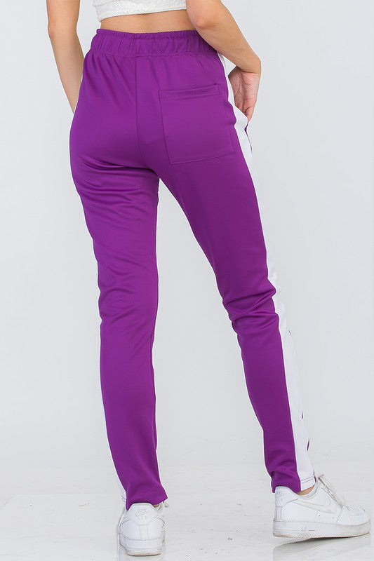 Single Stripe Track Pants-Purple