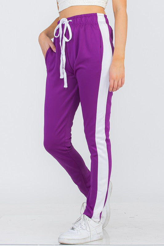 Single Stripe Track Pants-Purple