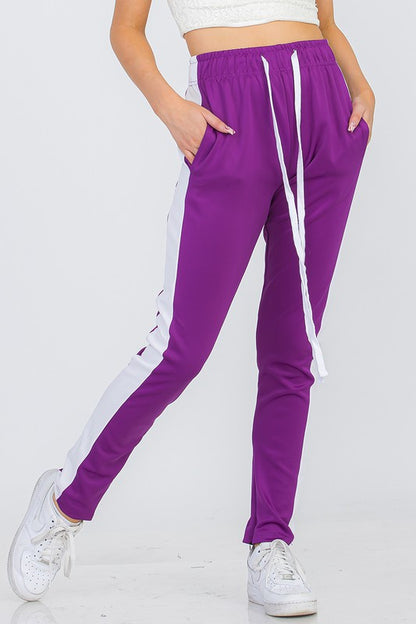 Single Stripe Track Pants-Purple