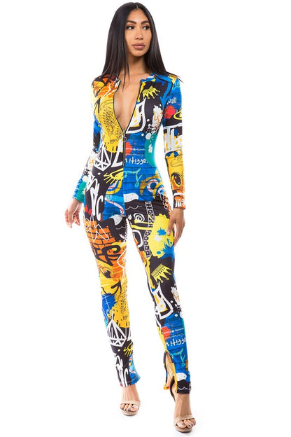 Multi-Print Graffiti Jumpsuit