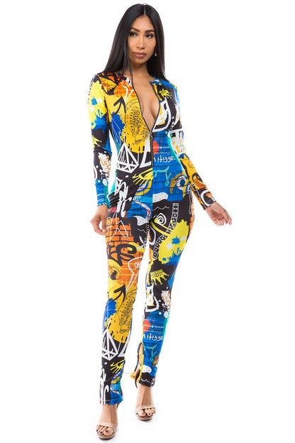 Multi-Print Graffiti Jumpsuit