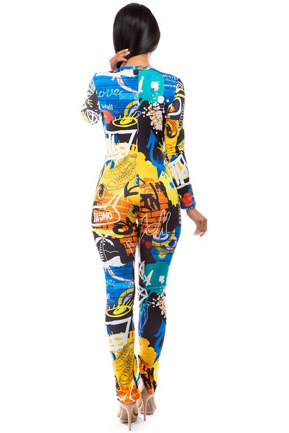 Multi-Print Graffiti Jumpsuit