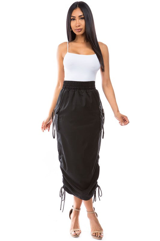 Ruched Cargo Maxi Skirt