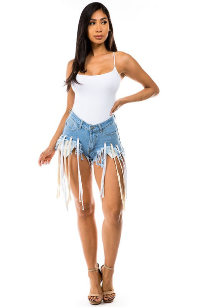 Multi-Strip Denim Shorts