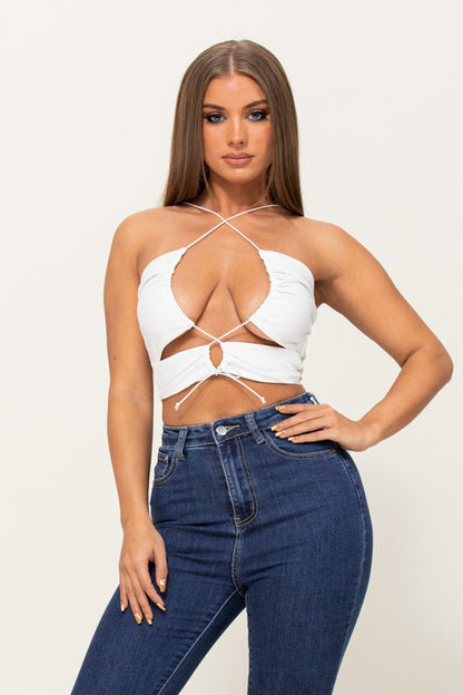 Halter Neck Open Front Crop Top